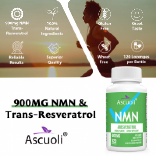 Ascuoli NMN 500mg + Trans-Resveratrol Supplement 900mg per bottles (120 Lozenges(Pack of 1))