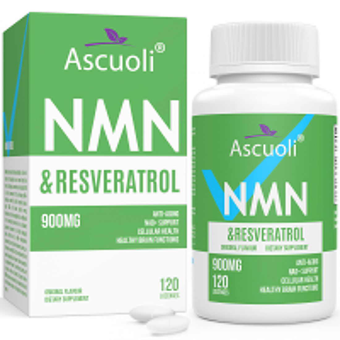 Ascuoli NMN 500mg + TransResveratrol Supplement 900mg per bottles (120 Lozenges(Pack of 1))