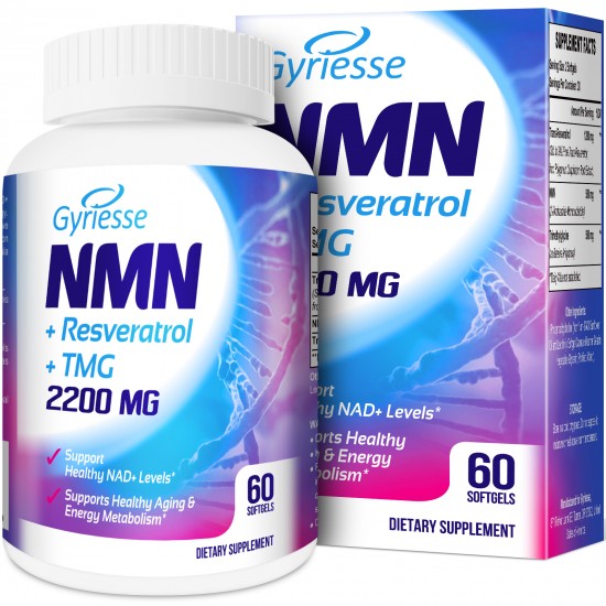 Gyriesse NMN 500mg + Trans-Resveratrol 1200mg Plus TMG 500mg (60 Softgels(Pack of 1))