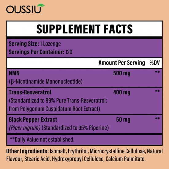 Oussiu NMN+Trans-Resveratrol Supplement 950mg per bottles (120 Lozenges(Pack of 1))