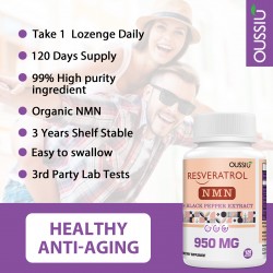 Oussiu NMN+Trans-Resveratrol Supplement 950mg per bottles (120 Lozenges(Pack of 1)) Oussiu NMN+Trans-Resveratrol Supplement 950mg per bottles (120 Lozenges(Pack of 1))