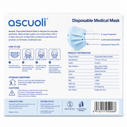 ascuoli Disposable Medical Face Masks, 50 PCS, 3-Layer Breathable Earloop Masks, BFE ≥95%, Non-Sterile Single Use Face Masks for Daily Protection, Light Blue ascuoli Disposable Medical Face Masks, 50 PCS, 3-Layer Breathable Earloop Masks, BFE ≥95%, Non-Sterile Single Use Face Masks for Daily Protection, Light Blue