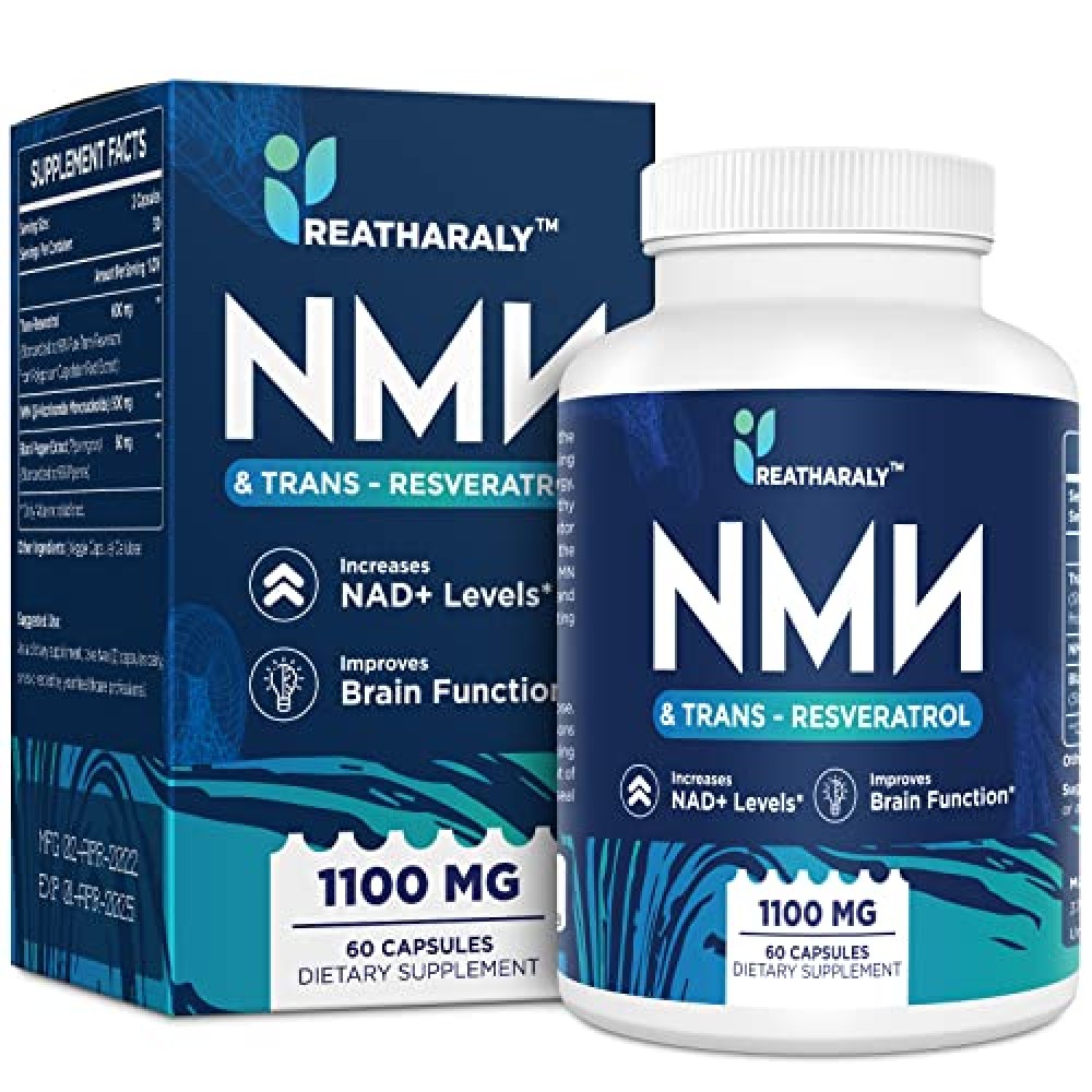 NMN + Trans-Resveratrol Supplement 1100mg per bottles (60 Count(Pack of 1))